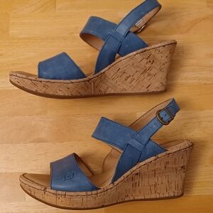 Blue Cork Wedge Sandals - Women's Comfortable Slingback